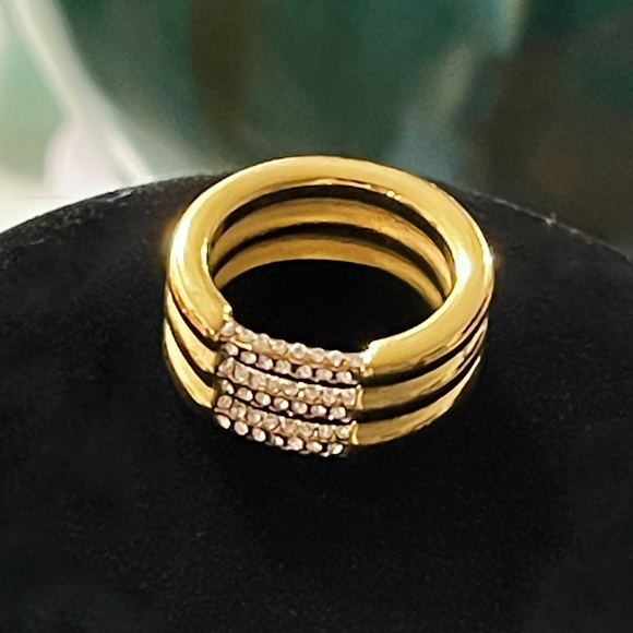 ✨Elegant 18K Gold Plated Three Strands Ring with Rhinestones - Picture 2 of 4